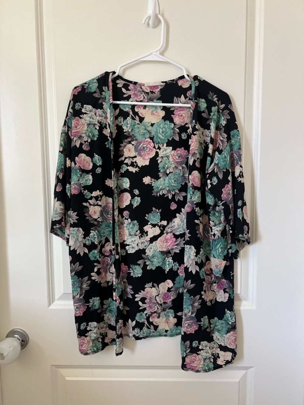 Black Floral Kimono Cardigan - Mint & Blush Roses